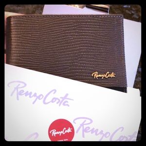Dark brown leather wallet.